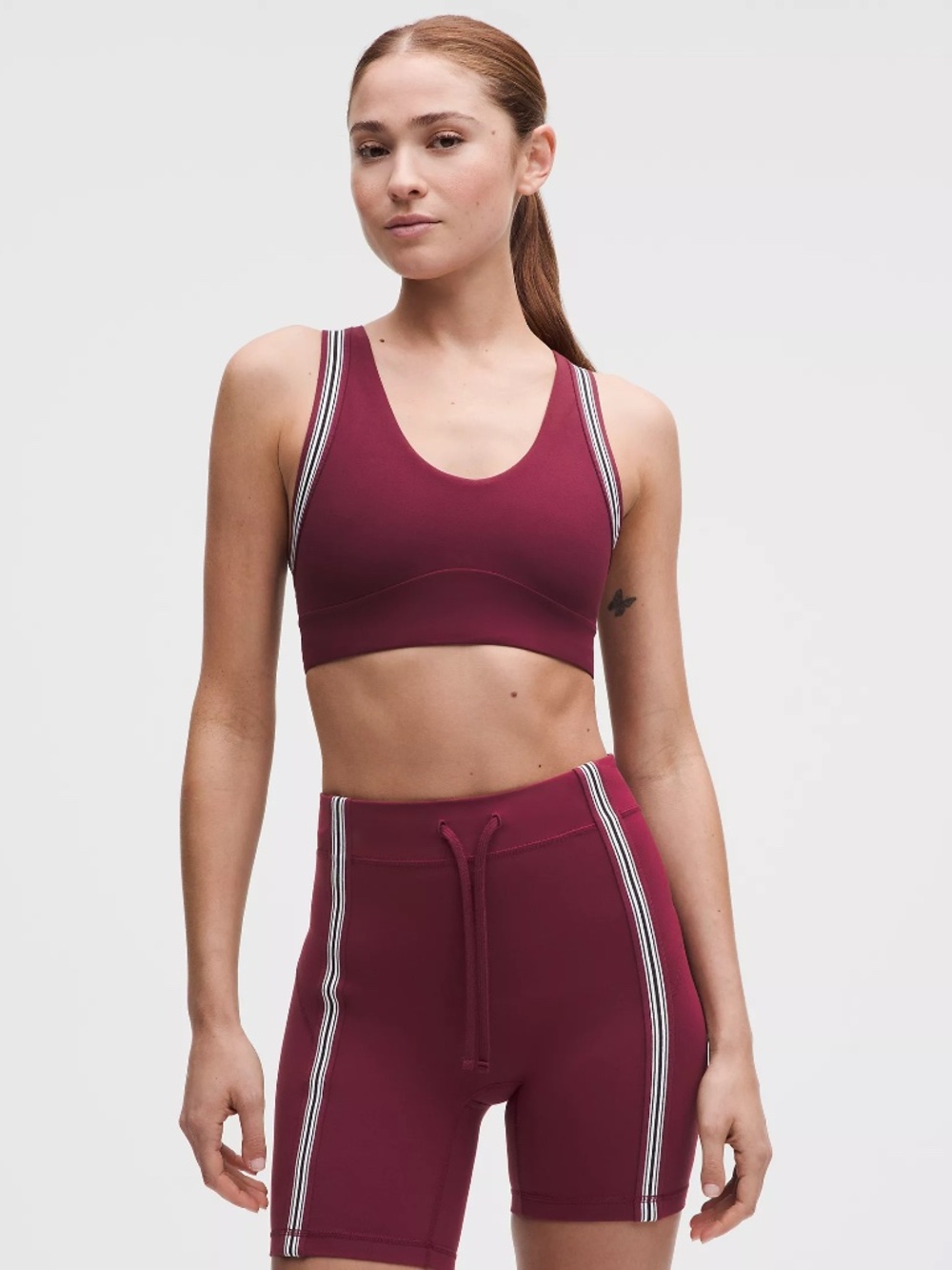 Lululemon Groove Yoga Bra Light Support, B/C Cup Striped Trim Burgundy Bay
